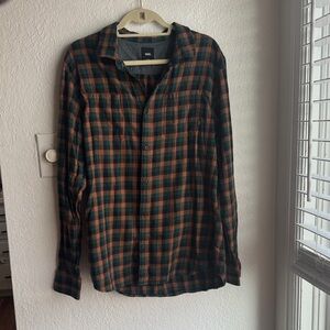 Vans Men's Plaid Button Down Shirt - Orange and Green